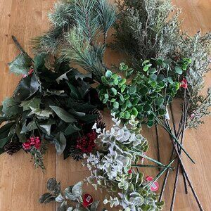 Christmas Pine & Eucalyptus Artificial Greenery Lot of 13 Pieces